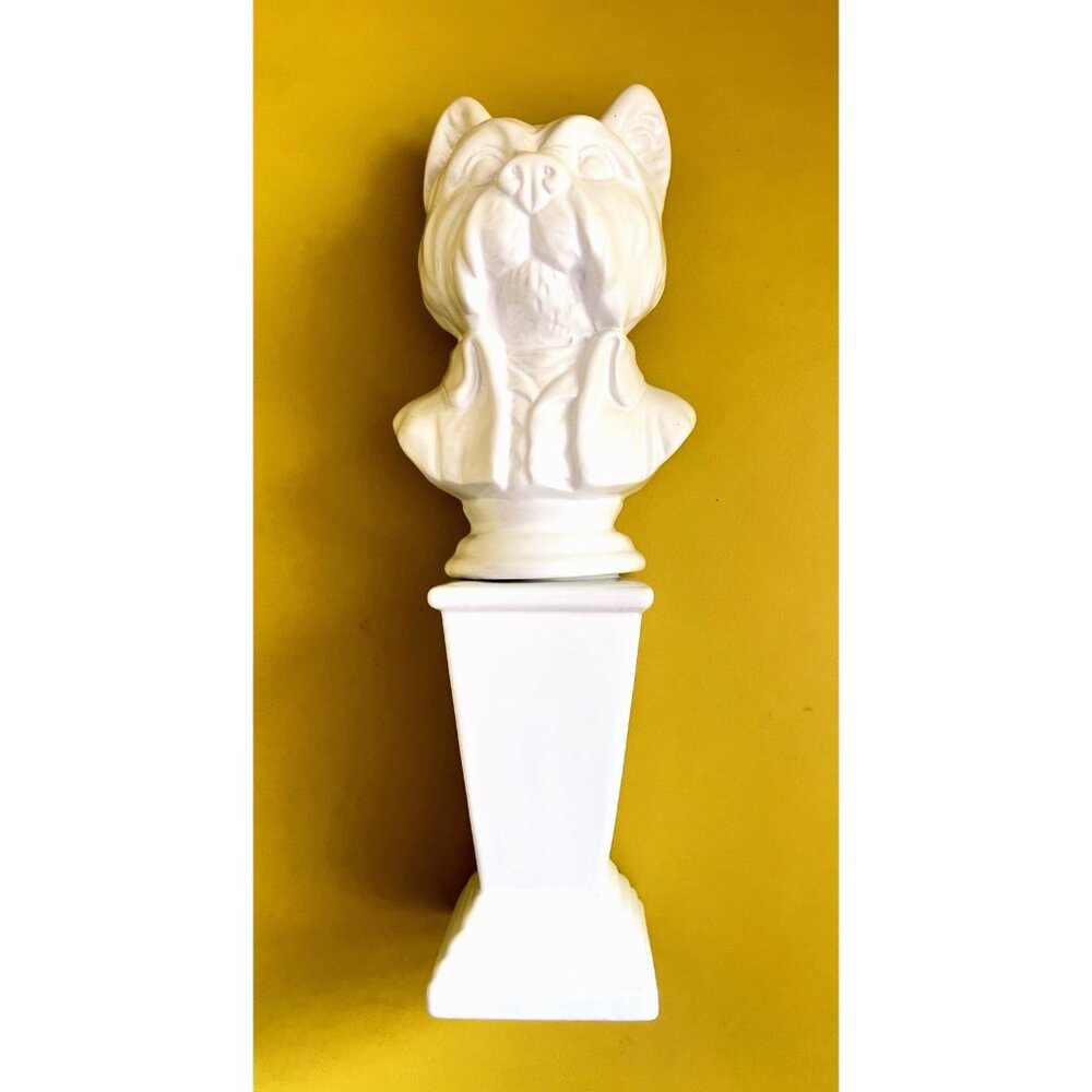 FRENCH BULLDOG Ceramic Bust White 14.5” h X 6” W Napolean Statue Pedestal